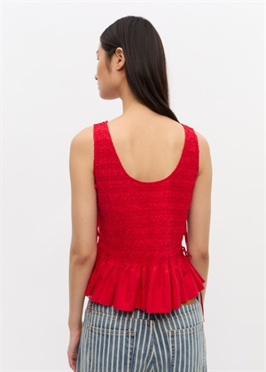 Cotton poplin smock tie string top Racing Red W0904 Ganni 